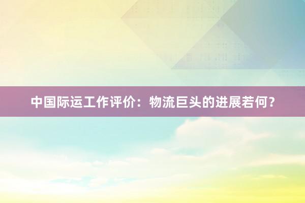 中国际运工作评价：物流巨头的进展若何？